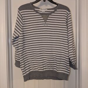 Cathy Daniels Gray and White Striped Long Sleeve Sweater